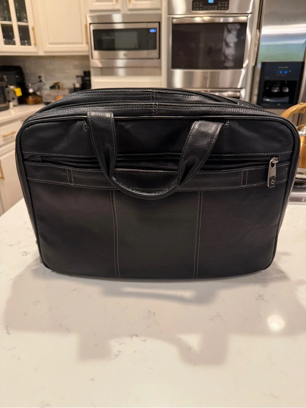 Samsonite Black Genuine Leather Laptop Briefcase Business Messenger Bag 16.5”